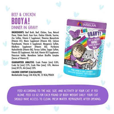 Show full view: BFF OMG Booya! Beef & Chicken Dinner in Gravy Grain-Free Cat Food Pouches, 2.8-oz, pack of 12 slide 6 of 13