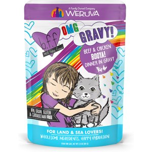 BFF OMG Booya! Beef & Chicken Dinner in Gravy Grain-Free Cat Food Pouches, 2.8-oz, pack of 12