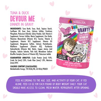 Show full view: BFF Tuna & Duck Devour Me Dinner in Gravy Wet Cat Food Pouches, 3-oz, case of 12 slide 6 of 13