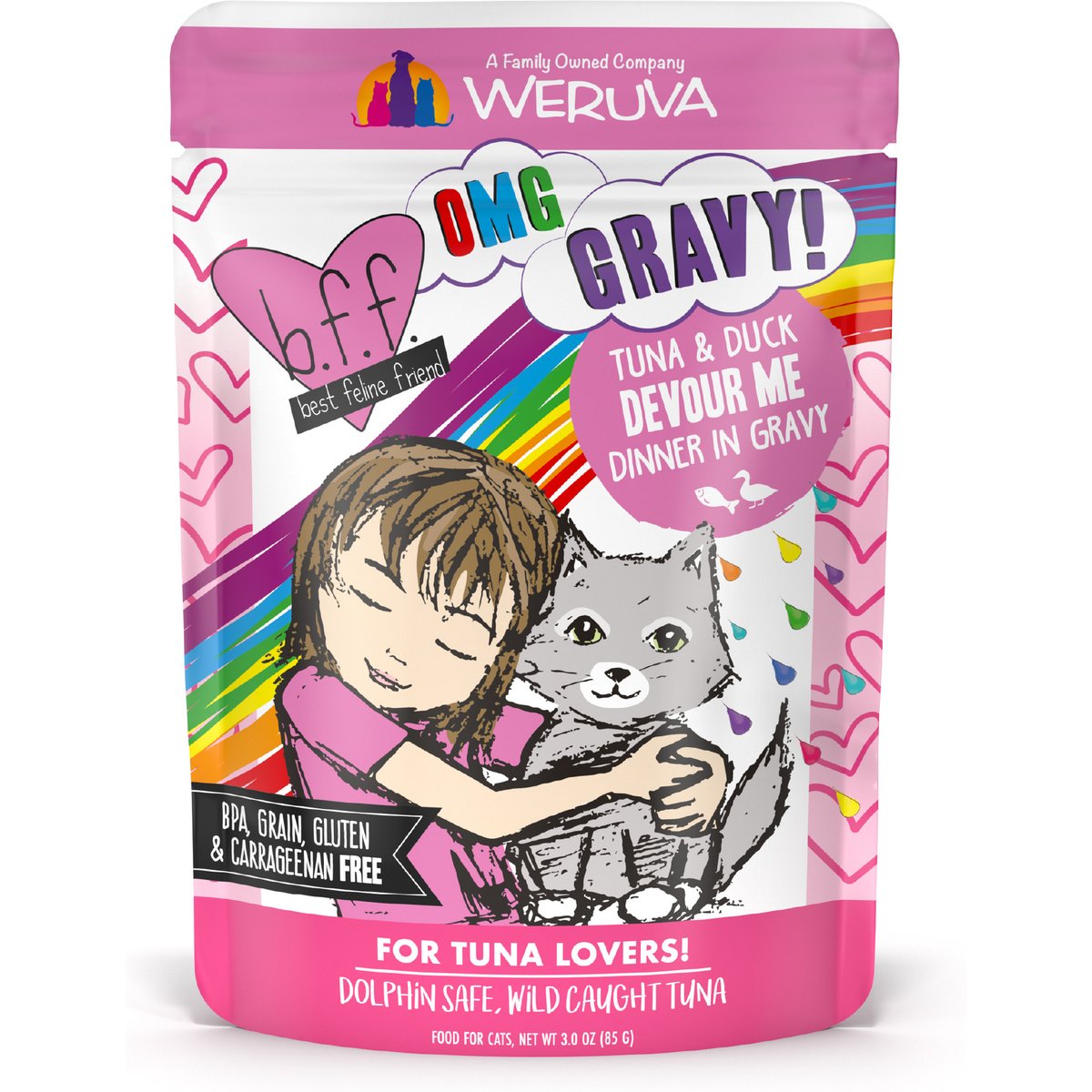 BFF Tuna & Duck Devour Me Cat Food Pouches, 3-oz pouch, case of 12