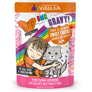 BFF Tuna & Salmon Sweet Cheeks Dinner in Gravy Wet Cat Food Pouches, 3-oz, case of 12