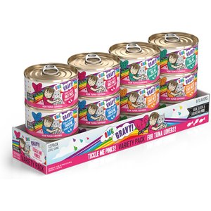 BFF OMG Best Feline Friend Oh My Gravy! Tickle Me Pinks! Variety Pack Grain-Free Wet Cat Food, 2.8-oz can, case of 12