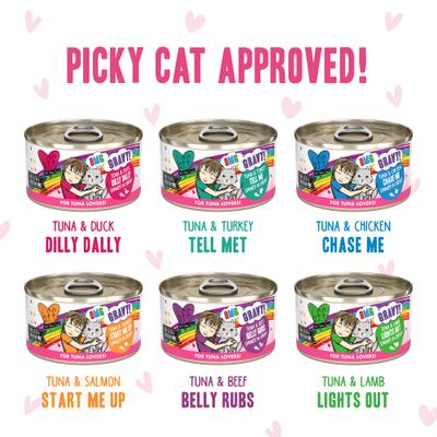 Show full view: BFF OMG Best Feline Friend Oh My Gravy! Tickle Me Pinks! Variety Pack Grain-Free Wet Cat Food, 2.8-oz can, case of 12 slide 4 of 13