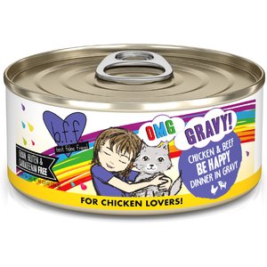 BFF OMG Be Happy! Chicken & Beef in Gravy Wet Canned Cat Food, 5.5-oz can, case of 8