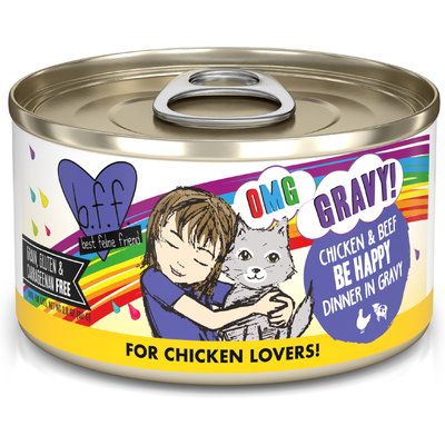 BFF BFF OMG Be Happy! Chicken & Beef in Gravy Wet Canned Cat Food, 2.8-oz can, case of 12