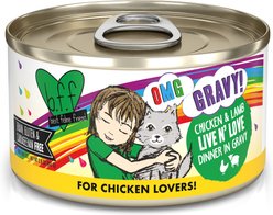 BFF OMG Live N' Love! Chicken & Lamb in Gravy Wet Canned Cat Food, 2.8-oz can, case of 12
