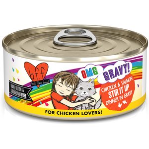 BFF OMG Stir It Up! Chicken & Salmon in Gravy Wet Canned Cat Food, 5.5-oz can, case of 8