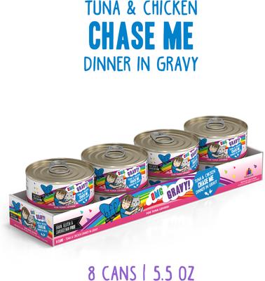 Show full view: BFF OMG Chase Me! Tuna & Chicken Flavor Wet Canned Cat Food, 5.5-oz can, case of 8 slide 3 of 11