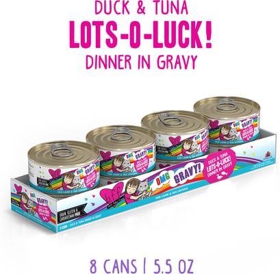 Show full view: BFF OMG Lots-O-Luck! Duck & Tuna Dinner in Gravy Grain-Free Canned Cat Food, 5.5-oz, case of 8 slide 3 of 12