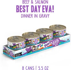 BFF OMG Best Day Eva! Beef & Salmon Dinner in Gravy Grain-Free Canned Cat Food, 5.5-oz, case of 8 slide 2 of 8