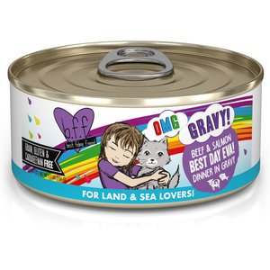 BFF OMG Best Day Eva! Beef & Salmon Dinner in Gravy Grain-Free Canned Cat Food, 5.5-oz, case of 8