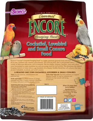 Show full view: Brown's Encore Gourmet Foraging Feast Cockatiel Food, 3-lb slide 2 of 7