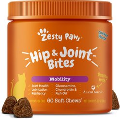 Zesty Paws Hip & Joint Glucosomine Mobility Bites Chicken Flavored Soft Chew Supplement for Cats, 60 count