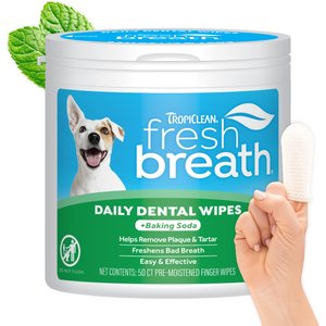 TropiClean Plaque & Tartar Removing Fresh Breath Finger Dog & Cat Dental Wipes, 50 count