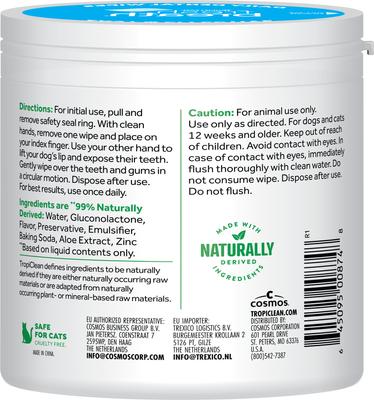 Show full view: TropiClean Plaque & Tartar Removing Fresh Breath Finger Dog & Cat Dental Wipes, 50 count slide 3 of 10