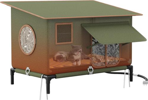 Show full view: Yitahome Winter Waterproof Nylon Outdoor Heated Cat House, Green, 23.6 x 15.7 x 20.5-in slide 9 of 10