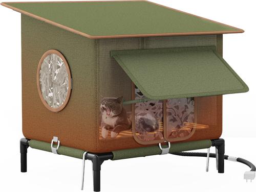 Show full view: Yitahome Winter Waterproof Nylon Outdoor Heated Cat House, Green, 16.5 x 13.8 x 18.9-in slide 8 of 9