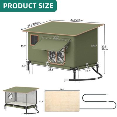 Show full view: Yitahome Winter Waterproof Nylon Outdoor Heated Cat House, Green, 23.6 x 15.7 x 20.5-in slide 3 of 10