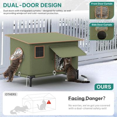 Show full view: Yitahome Winter Waterproof Nylon Outdoor Heated Cat House, Green, 23.6 x 15.7 x 20.5-in slide 5 of 10