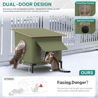 Show full view: Yitahome Winter Waterproof Nylon Outdoor Heated Cat House, Green, 16.5 x 13.8 x 18.9-in slide 4 of 9