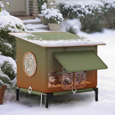 Show full view: Yitahome Winter Waterproof Nylon Outdoor Heated Cat House, Green, 16.5 x 13.8 x 18.9-in slide 7 of 9