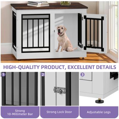 Show full view: Wooflex Furniture Style Dog Crate with Adjustable Feet & Removable Bowls, White, 28 inch slide 2 of 7