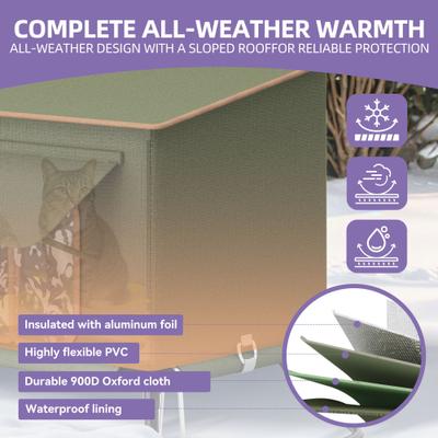 Show full view: Wooflex Heated Outdoor Insulated Waterproof Feral Winter Cat House with Heating Pad & Escape Door, Green, 23.6 × 15.7 × 20.5-in slide 7 of 10