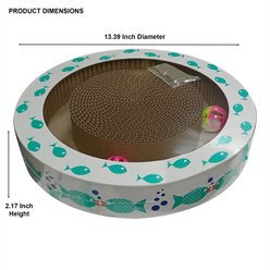 PetRageous Designs Bubble Fish Corrugated Round Cat Scratcher with Jingle Balls slide 2 of 2