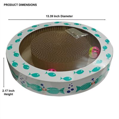 Show full view: PetRageous Designs Bubble Fish Corrugated Round Cat Scratcher with Jingle Balls slide 2 of 2