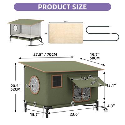 Show full view: Wooflex Heated Outdoor Insulated Waterproof Feral Winter Cat House with Heating Pad & Escape Door, Green, 23.6 × 15.7 × 20.5-in slide 4 of 10