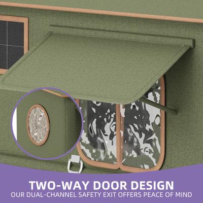 Show full view: Wooflex Heated Outdoor Insulated Waterproof Feral Winter Cat House with Heating Pad & Escape Door, Green, 23.6 × 15.7 × 20.5-in slide 6 of 10