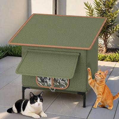 Show full view: Wooflex Heated Outdoor Insulated Waterproof Feral Winter Cat House with Heating Pad & Escape Door, Green, 16.5 × 13.8 × 18.9-in slide 6 of 9