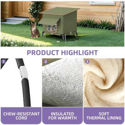 Show full view: Wooflex Heated Outdoor Insulated Waterproof Feral Winter Cat House with Heating Pad & Escape Door, Green, 16.5 × 13.8 × 18.9-in slide 3 of 9