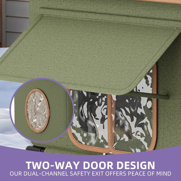 Wooflex Heated Outdoor Insulated Waterproof Feral Winter Cat House with Heating Pad & Escape Door, Green