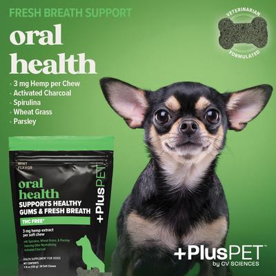 Show full view: +PlusPET Broad Spectrum Hemp Extract Mint Flavored Soft Chew Oral Health Supplement for Dogs, 30 count slide 3 of 9