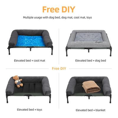 Show full view: BingoPaw Outdoor Summer Elevated Detachable Plush Bolster Dog Bed with Removable Cover, Grey, Large slide 9 of 10