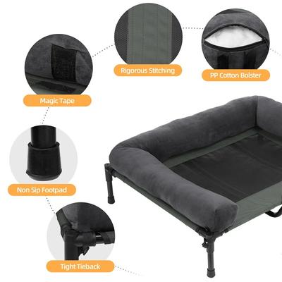 Show full view: BingoPaw Outdoor Summer Elevated Detachable Plush Bolster Dog Bed with Removable Cover, Grey, Large slide 6 of 10