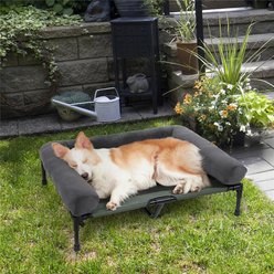 BingoPaw Outdoor Summer Elevated Detachable Plush Bolster Dog Bed with Removable Cover, Grey, Large