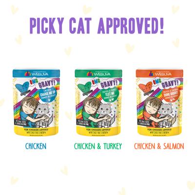 Show full view: BFF Oh My Gravy! Yippy Ki Yay Yellow Gravies! Variety Pack Grain-Free Wet Cat Food, 2.8-oz pouch, case of 12 slide 4 of 13