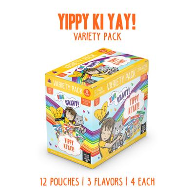 Show full view: BFF Oh My Gravy! Yippy Ki Yay Yellow Gravies! Variety Pack Grain-Free Wet Cat Food, 2.8-oz pouch, case of 12 slide 3 of 13