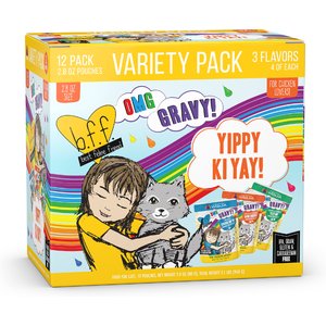 BFF Oh My Gravy! Yippy Ki Yay Yellow Gravies! Variety Pack Grain-Free Wet Cat Food, 2.8-oz pouch, case of 12