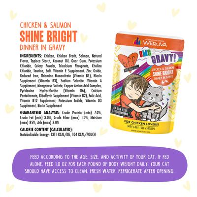 Show full view: BFF OMG Shine Bright! Chicken & Salmon in Gravy Wet Cat Food Pouches, 2.8-oz pouch, 12 count slide 6 of 13
