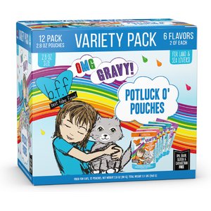 BFF OMG Potluck O' Pouches Variety Pack Grain-Free Cat Food Pouches, 2.8-oz, pack of 12