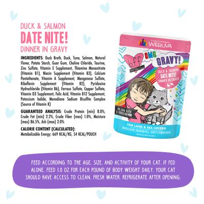 Show full view: BFF OMG Date Nite! Duck & Salmon Dinner in Gravy Grain-Free Cat Food Pouches, 2.8-oz, pack of 12 slide 6 of 13