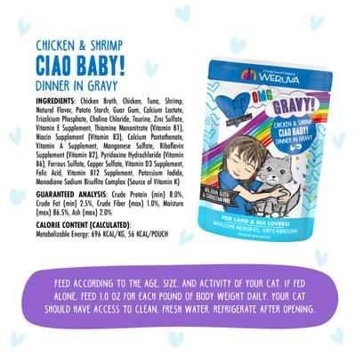Show full view: BFF OMG Ciao Baby! Chicken & Shrimp Dinner in Gravy Grain-Free Cat Food Pouches, 2.8-oz, pack of 12 slide 6 of 13