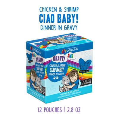 Show full view: BFF OMG Ciao Baby! Chicken & Shrimp Dinner in Gravy Grain-Free Cat Food Pouches, 2.8-oz, pack of 12 slide 3 of 13