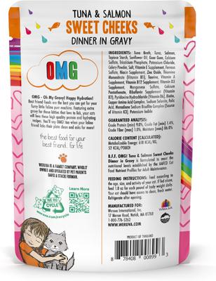 Show full view: BFF Tuna & Salmon Sweet Cheeks Dinner in Gravy Wet Cat Food Pouches, 3-oz, case of 12 slide 4 of 13