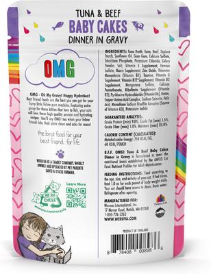 Show full view: BFF Tuna & Beef Baby Cakes Dinner in Gravy Wet Cat Food Pouches, 3-oz, case of 12 slide 4 of 13