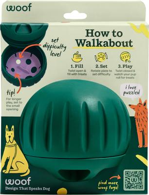 Show full view: Woof Walkabout Dog Puzzle Toy & Slow-Feeder Kibble Dispenser, Green, Small slide 2 of 10