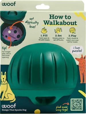 Show full view: Woof Walkabout Dog Puzzle Toy & Slow-Feeder Kibble Dispenser, Green, Large slide 2 of 10